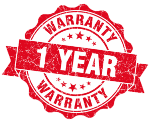 1 year warranty badge in red and white, guarantees quality and reliability of car audio systems from Radio King Ireland.