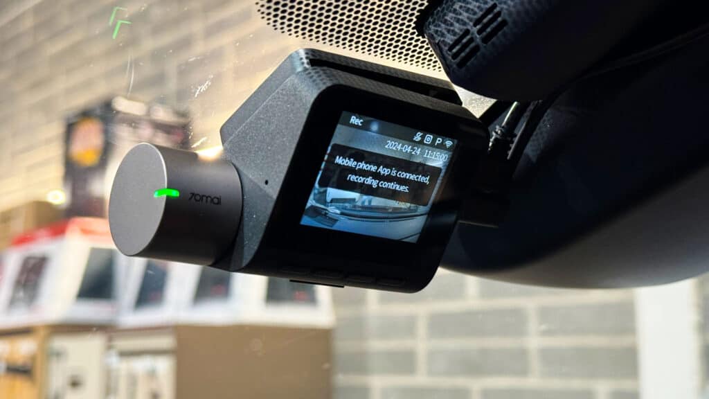Android car dash cam with connected mobile phone app for recording and safety.