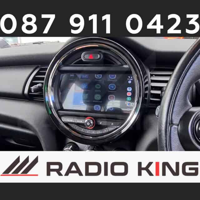 0879110423, Car dashboard with Android Car Radio and CarPlay system, showcasing modern in-car entertainment technology, contact Radio King Ireland.