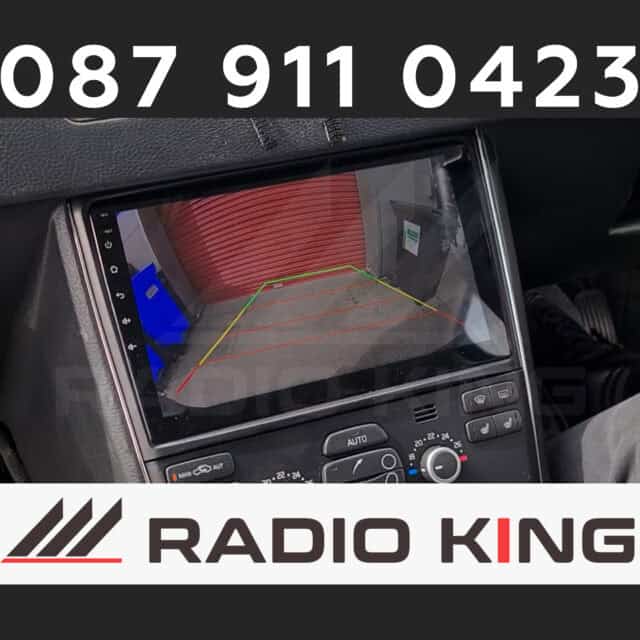 087 911 0423, Rearview camera display on car stereo system, featuring parking guides for safe reversing, ideal for car accessories in Ireland.