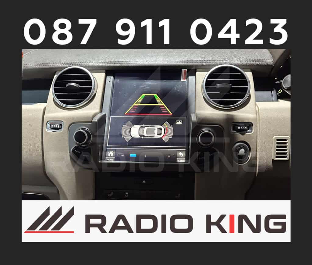 087 911 0423 car radio display with parking sensor graphics for Android Car Radios and CarPlay systems.