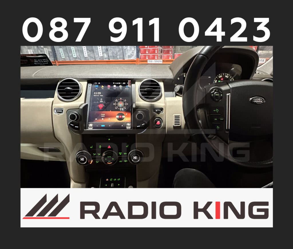 087 911 0423, car dashboard with Android Car Radio and CarPlay system in a Land Rover.