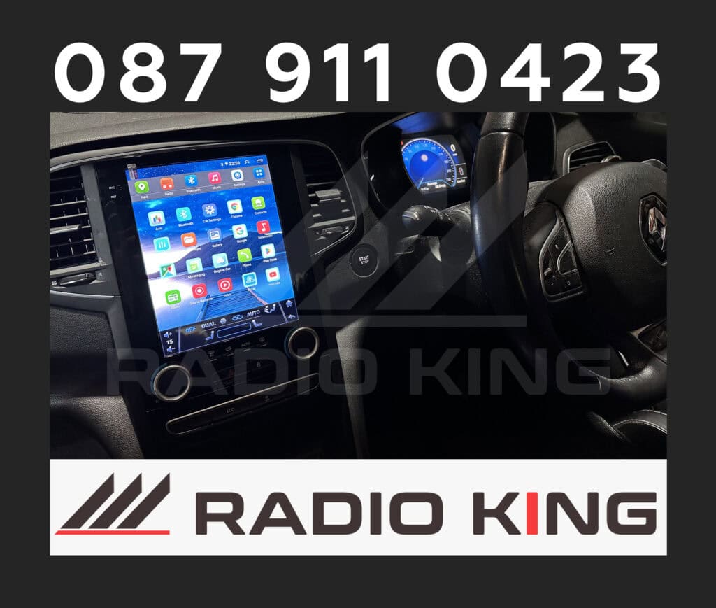 Android car radio touchscreen with CarPlay system for vehicles in Ireland.