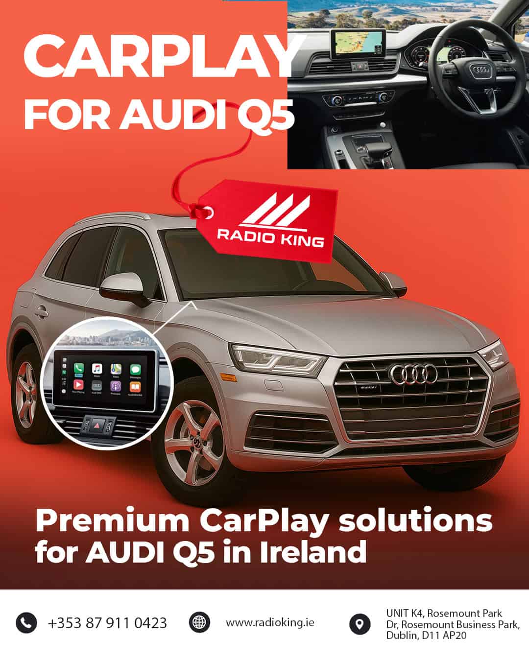 Enhanced aftermarket car stereo for Audi Q5 with CarPlay and Android Auto integration, Boost your driving experience.