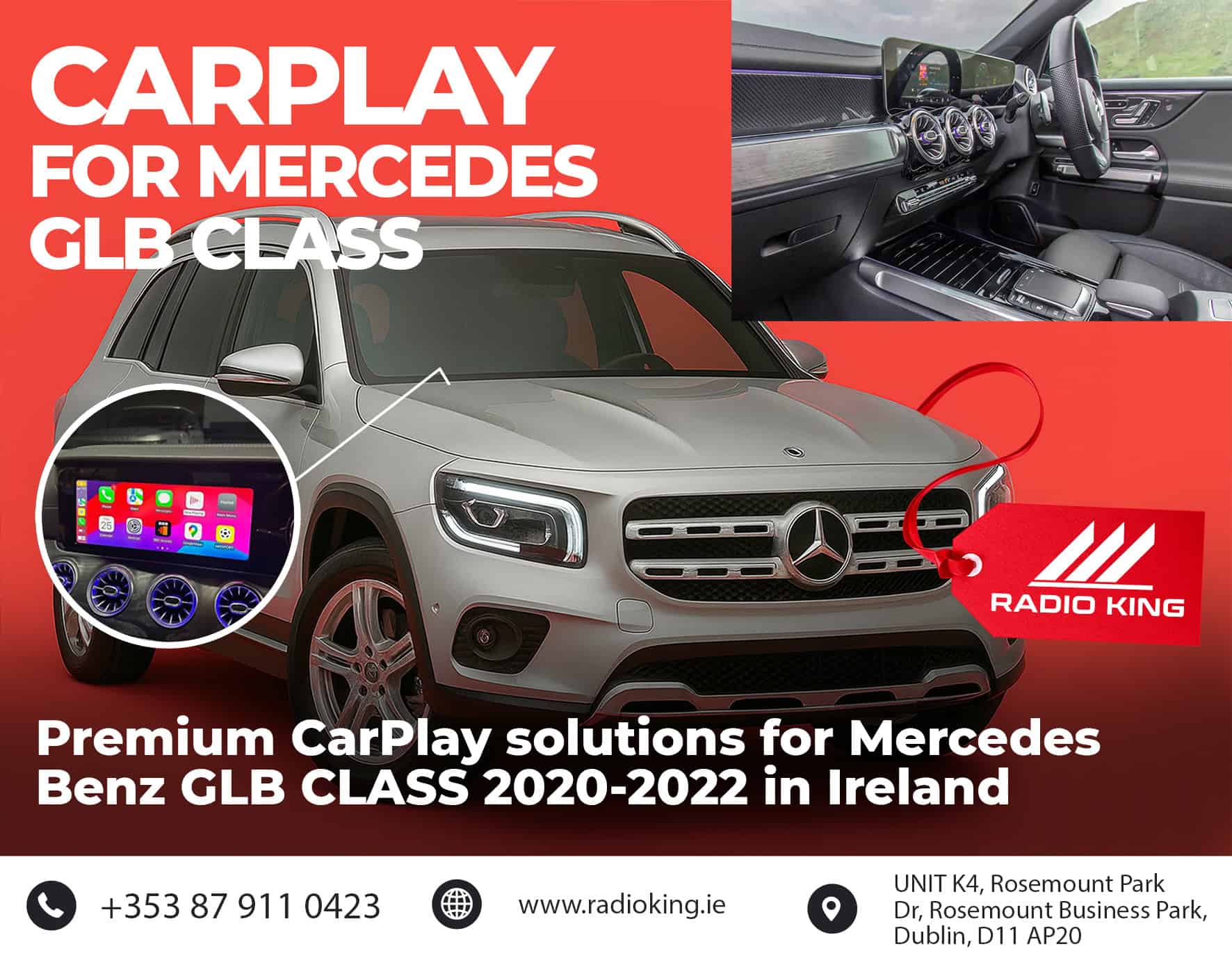 Enhanced Mercedes Benz GLB car radio with Android CarPlay systems and custom multimedia solutions.
